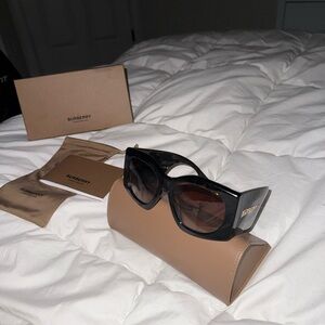 Burberry Black Chunky Cat-Eye Sunglasses with Gold Logo